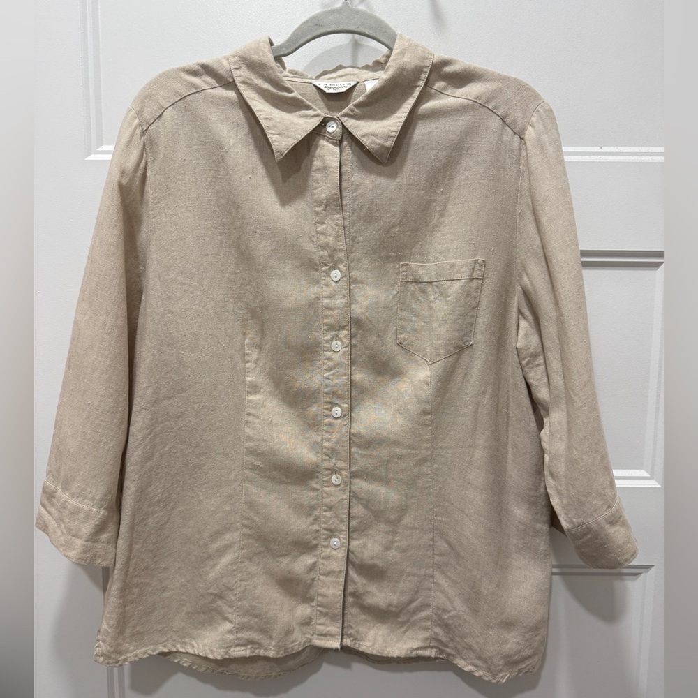 Kim Rogers Signature 100% Linen Button Down Shirt Petite XL Beige